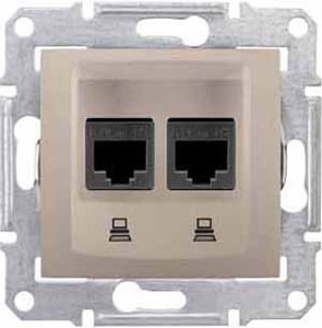 Фото Schneider Electric Sedna SDN4800168 Розетка компьютерная (2xRJ45, cat.6, UTP, под рамку, скрытая установка, титан)