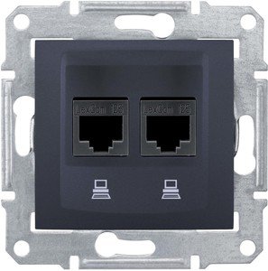 Фото Schneider Electric Sedna SDN4800170 Розетка компьютерная (2xRJ45, cat.6, UTP, под рамку, скрытая установка, графит)
