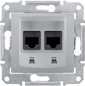 Фото Schneider Electric Sedna SDN5000160 Розетка компьютерная (2xRJ45, cat.6, STP, под рамку, скрытая установка, алюминий)