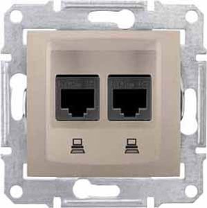 Фото Schneider Electric Sedna SDN5000168 Розетка компьютерная (2xRJ45, cat.6, STP, под рамку, скрытая установка, титан)