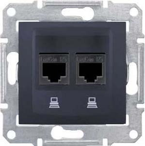 Фото Schneider Electric Sedna SDN5000170 Розетка компьютерная (2xRJ45, cat.6, STP, под рамку, скрытая установка, графит)