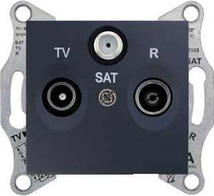 Фото Schneider Electric Sedna SDN3501470 Розетка телевизионная проходная (TV+Radio+SAT, 4 дБ, под рамку, скрытая установка, графит)