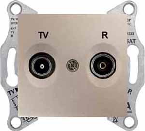 Фото Schneider Electric Sedna SDN3301368 Розетка телевизионная проходная (TV+Radio, 8 дБ, под рамку, скрытая установка, титан)