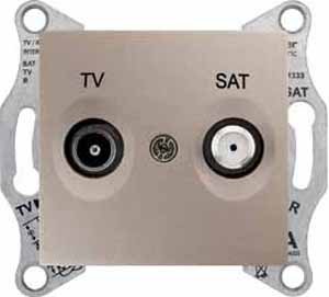 Фото Schneider Electric Sedna SDN3401268 Розетка телевизионная проходная (TV+SAT, 8 дБ, под рамку, скрытая установка, титан)