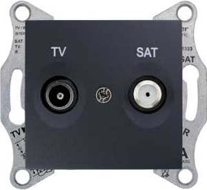 Фото Schneider Electric Sedna SDN3401270 Розетка телевизионная проходная (TV+SAT, 8 дБ, под рамку, скрытая установка, графит)