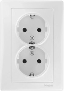 Фото Schneider Electric Sedna SDN3000621 Розетка двойная с заземляющим контактом (16 А, в сборе, скрытая установка, белая)