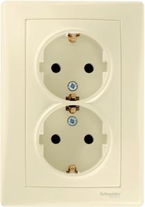Фото Schneider Electric Sedna SDN3000647 Розетка двойная с заземляющим контактом (16 А, в сборе, скрытая установка, бежевая)