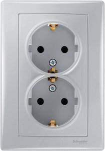 Фото Schneider Electric Sedna SDN3000660 Розетка двойная с заземляющим контактом (16 А, в сборе, скрытая установка, алюминий)