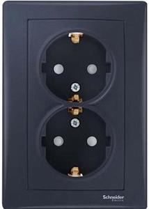 Фото Schneider Electric Sedna SDN3000670 Розетка двойная с заземляющим контактом (16 А, в сборе, скрытая установка, графит)