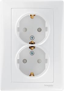 Фото Schneider Electric Sedna SDN3000721 Розетка двойная с заземляющим контактом (16 А, в сборе, шторки, скрытая установка, белая)