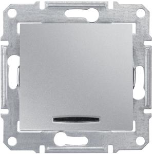 Фото Schneider Electric Sedna SDN1400160 Выключатель одноклавишный с синей подсветкой (10 А, под рамку, скрытая установка, алюминий)