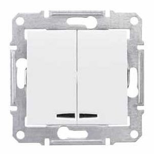 Фото Schneider Electric Sedna SDN0300321 Выключатель двухклавишный с синей подсветкой (10 А, под рамку, скрытая установка, белый)