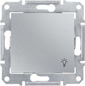 Фото Schneider Electric Sedna SDN0900160 Выключатель однокнопочный "Свет" (10 А, под рамку, скрытая установка, алюминий)