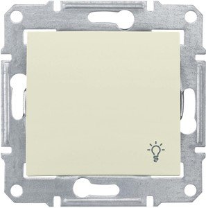 Фото Schneider Electric Sedna SDN0900347 Выключатель однокнопочный "Свет" (10 А, IP44, под рамку, скрытая установка, бежевый)