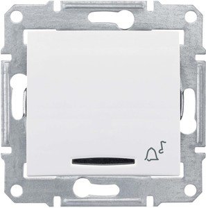 Фото Schneider Electric Sedna SDN1700121 Кнопка для звонка (10 А/12 В, под рамку, синяя подсветка, скрытая установка, белый)