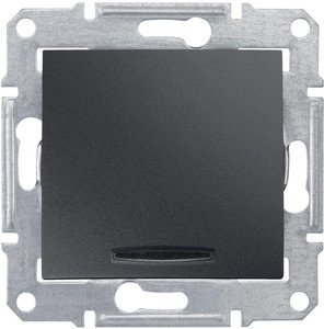 Фото Schneider Electric Sedna SDN0201270 Выключатель одноклавишный с красной подсветкой (16 А, под рамку, 2P, скрытая установка, графит)