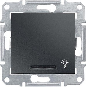 Фото Schneider Electric Sedna SDN1800170 Выключатель однокнопочный "Свет" с синей подсветкой (10 А, под рамку, скрытая установка, графит)