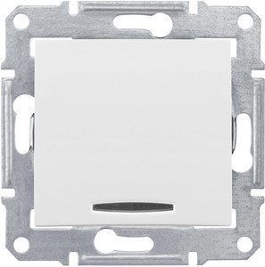Фото Schneider Electric Sedna SDN1500221 Переключатель одноклавишный с синей подсветкой (16 А, под рамку, скрытая установка, белый)