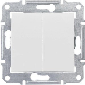 Фото Schneider Electric Sedna SDN0600121 Переключатель двухклавишный (10 А, под рамку, скрытая установка, белый)