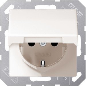 Фото Jung Eco profi EP421KL Розетка с заземляющим контактом (16 А, под рамку, крышка, скрытая установка, слоновая кость)