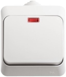 Фото Schneider Electric Этюд BA10-045B Выключатель одноклавишный (10 А, в сборе, открытая установка, подсветка, IP44, белый)