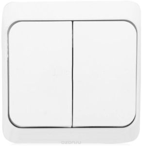 Фото Schneider Electric Этюд BA10-006B Выключатель двухклавишный с подсветкой (10 А, в сборе, открытая установка, белый)