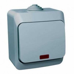 Фото Schneider Electric Этюд BA10-045C Выключатель одноклавишный (10 А, в сборе, открытая установка, подсветка, IP44, серый)