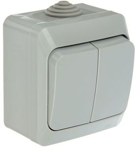 Фото Schneider Electric Этюд BA10-042C Выключатель двухклавишный (10 А, в сборе, открытая установка, IP44, серый)