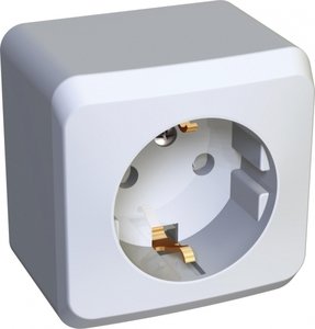 Фото Schneider Electric Этюд PA16-004B Розетка одинарная с заземляющим контактом и шторками (16 А, в сборе, открытая установка, белая)