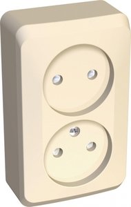 Фото Schneider Electric Этюд PA16-006K Розетка двойная со шторками (16 А, в сборе, открытая установка, кремовая)