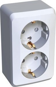 Фото Schneider Electric Этюд PA16-008B Розетка двойная с заземляющим контактом и шторками (16 А, в сборе, открытая установка, белая)