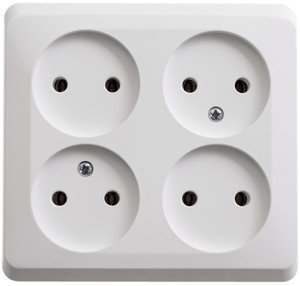 Фото Schneider Electric Этюд PA16-205B Розетка четырехместная без заземляющего контакта (16 А, в сборе, открытая установка, белая)