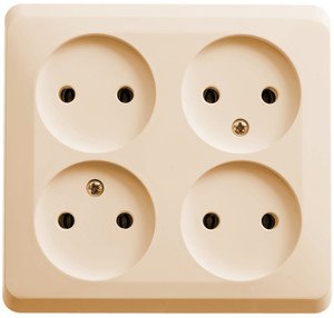 Фото Schneider Electric Этюд PA16-205K Розетка четырехместная без заземляющего контакта (16 А, в сборе, открытая установка, кремовая)