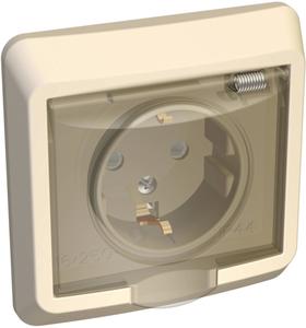 Фото Schneider Electric Этюд PC16-044K Розетка с заземляющим контактом, шторками и крышкой (16 А, в сборе, скрытая установка, IP44, кремовая)