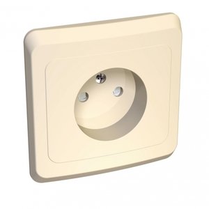 Фото Schneider Electric Этюд PC16-002K Розетка одинарная со шторками (16 А, в сборе, скрытая установка, кремовая)