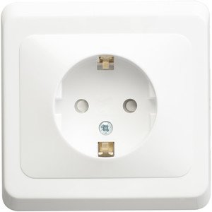 Фото Schneider Electric Этюд PC16-004B Розетка одинарная с заземляющим контактом и шторками (16 А, в сборе, скрытая установка, белая)