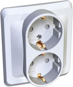 Фото Schneider Electric Этюд PC16-008B Розетка двойная с заземляющим контактом и шторками (16 А, в сборе, скрытая установка, белая)