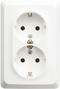 Фото Schneider Electric Этюд PC16-107B Розетка двойная с заземляющим контактом (16 А, в сборе, скрытая установка, белая)