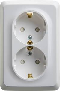 Фото Schneider Electric Этюд PC16-108B Розетка двойная с заземляющим контактом и шторками (16 А, в сборе, скрытая установка, белая)