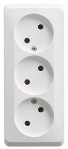 Фото Schneider Electric Этюд PA16-009B Розетка тройная без заземляющего контакта (16 А, в сборе, открытая установка, белая)