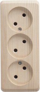 Фото Schneider Electric Этюд PA16-009D Розетка тройная без заземляющего контакта (16 А, в сборе, открытая установка, сосна)