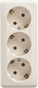Фото Schneider Electric Этюд PA16-011K Розетка тройная с заземляющим контактом (16 А, в сборе, открытая установка, кремовая)