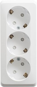 Фото Schneider Electric Этюд PA16-012B Розетка тройная с заземляющим контактом и шторками (16 А, в сборе, открытая установка, белая)