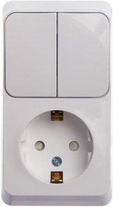 Фото Schneider Electric Этюд BPA16-202B Блок комбинированный (2 кл.+1 роз., 10+16 А, в сборе, открытая установка, з/к, шторки, белый)