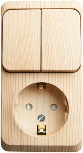 Фото Schneider Electric Этюд BPA16-202D Блок комбинированный (2 кл.+1 роз., 10+16 А, в сборе, открытая установка, з/к, шторки, сосна)