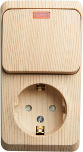 Фото Schneider Electric Этюд BPA16-203D Блок комбинированный (1 кл.+1 роз., 10+16 А, в сборе, открытая установка, з/к, подсветка, шторки, сосна)
