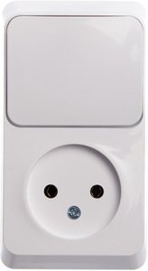 Фото Schneider Electric Этюд BPA16-204B Блок комбинированный (1 кл.+1 роз., 10+16 А, в сборе, открытая установка, белый)