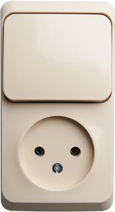 Фото Schneider Electric Этюд BPA16-204K Блок комбинированный (1 кл.+1 роз., 10+16 А, в сборе, открытая установка, кремовый)