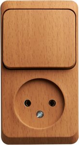 Фото Schneider Electric Этюд BPA16-204T Блок комбинированный (1 кл.+1 роз., 10+16 А, в сборе, открытая установка, бук)