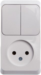 Фото Schneider Electric Этюд BPA16-205B Блок комбинированный (2 кл.+1 роз., 10+16 А, в сборе, открытая установка, белый)